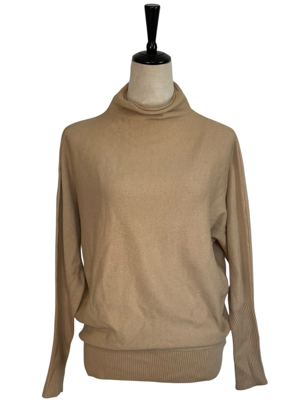 TELLURIDE Clothing Co Extra Fine Merino Wool Mock Neck Sweater Tan Camel Small S